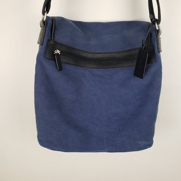 Levenger Metro Blue Canvas Leather Messenger Bag 13"x13" Shoulder Crossbody - Picture 5 of 14